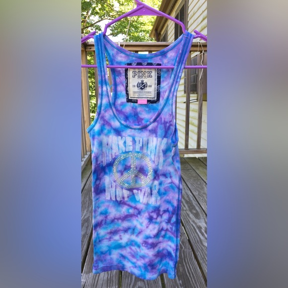 NWOT Delia’s Turquoise Blue tie-dye PEACE tank- XS - Picture 8 of 9